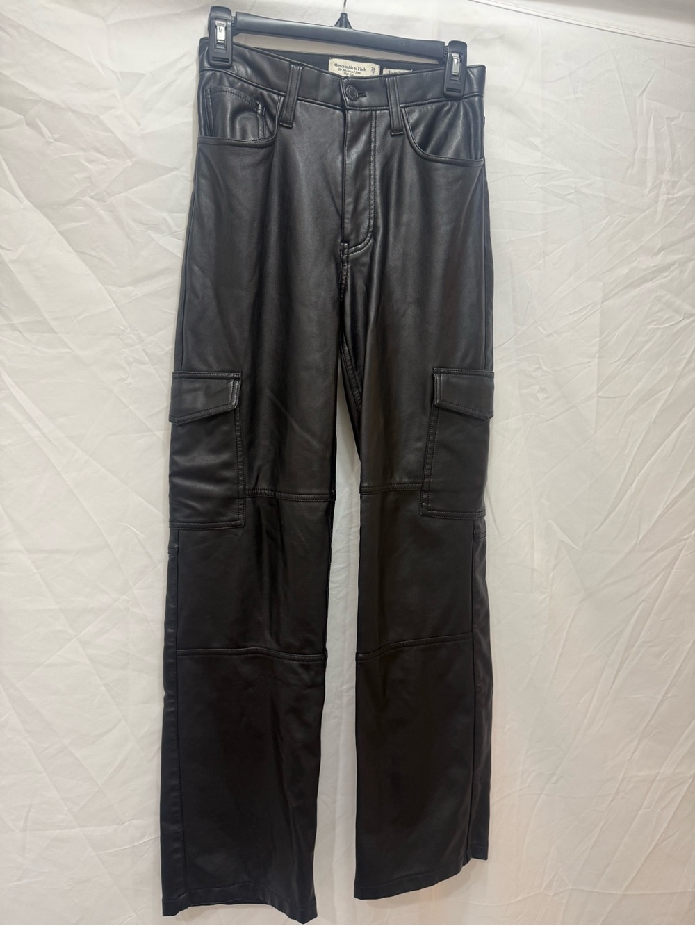 Abercrombie & Fitch Black Faux Leather Cargo Pants
